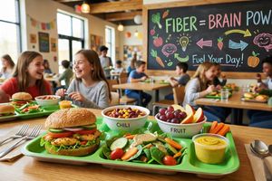School lunch tray with high-fiber foods for student wellness