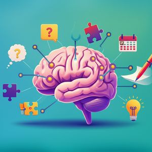 Blog cover: stylized brain with active learning icons, symbolizing enhanced memory and retention through smart study methods.