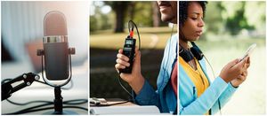 Diverse individuals creating and listening to podcasts, highlighting the accessible and varied nature of the medium.