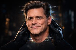 Alexis Stone's hyper-realistic Jim Carrey mask with digital artifacts, symbolizing AI-generated deception.
