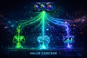 Abstract diagram of the GPU 'Value Cascade' framework, showing value retention across gaming and AI inference uses.