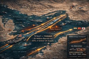 Map of Strait of Hormuz with shipping disruption