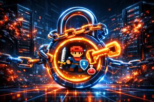 Blockchain lock securing game assets, symbolizing true digital ownership in gaming.