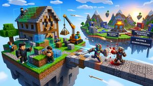 Roblox characters using Minecraft voxel mechanics in a crossover game