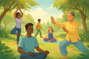 Person demonstrating diaphragmatic deep breathing for relaxation