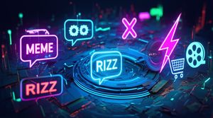 Eye-catching illustration of swirling internet trends, memes, and digital culture symbols.