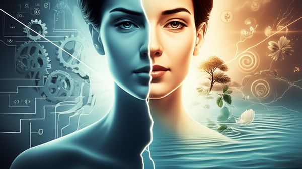 Blog cover: A visual metaphor of a person transforming from skepticism (cold, logical imagery) to spiritual openness (warm, organic imagery) with a glowing crack symbolizing an unexpected moment.