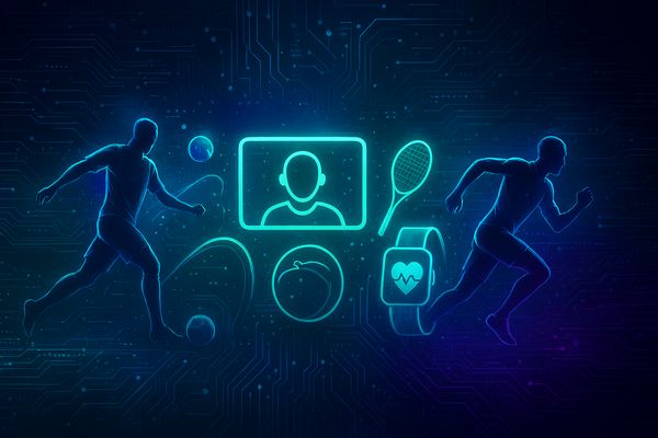 Futuristic sports technology integration with VAR, Hawk-Eye, and smart wearables