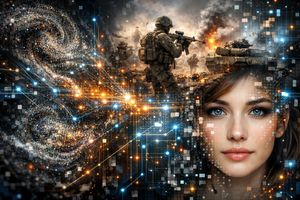 Abstract representation of Latent Diffusion Models generating synthetic media