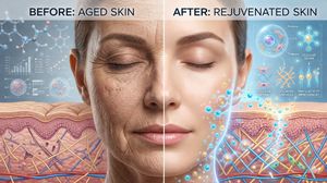 Comparison of skin before and after exosome treatment, highlighting wrinkle reduction and improved texture.