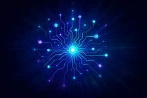 Abstract representation of quantum computing's evolution and global economic impact