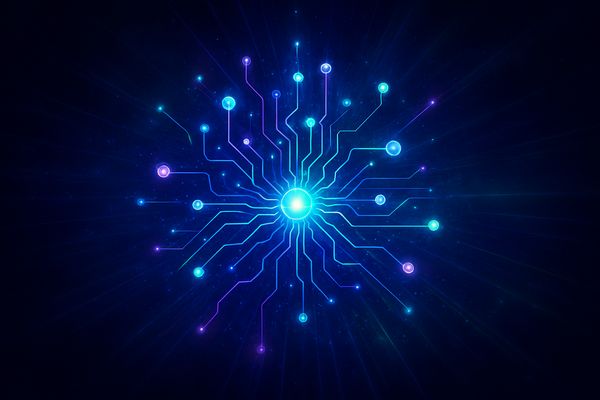 Abstract representation of quantum computing's evolution and global economic impact