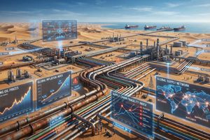Interconnected global energy supply chains and their fragility during the 2026 Hormuz Crisis, showing pipelines and financial data.