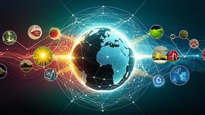 Abstract visualization of diverse niche elements connecting and expanding into a glowing global network, symbolizing trends going worldwide.