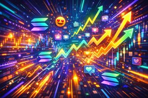 Dynamic representation of Solana blockchain speed and a rapidly surging market chart with digital currency symbols.